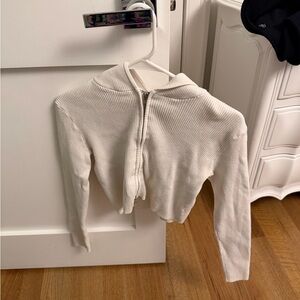 Brandy Melville Ribbed Zip-Up cropped hoodie